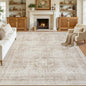 8x10 Area Rugs Living Room: Bedroom Neutral Washable Carpet Brown | Vintage by Luxturiy