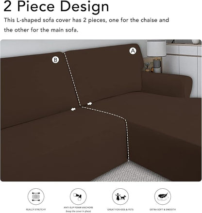 PureFit Stretch Sectional Couch Covers 2 pcs Non Slip L Shape Sofa Cover | - Image 5