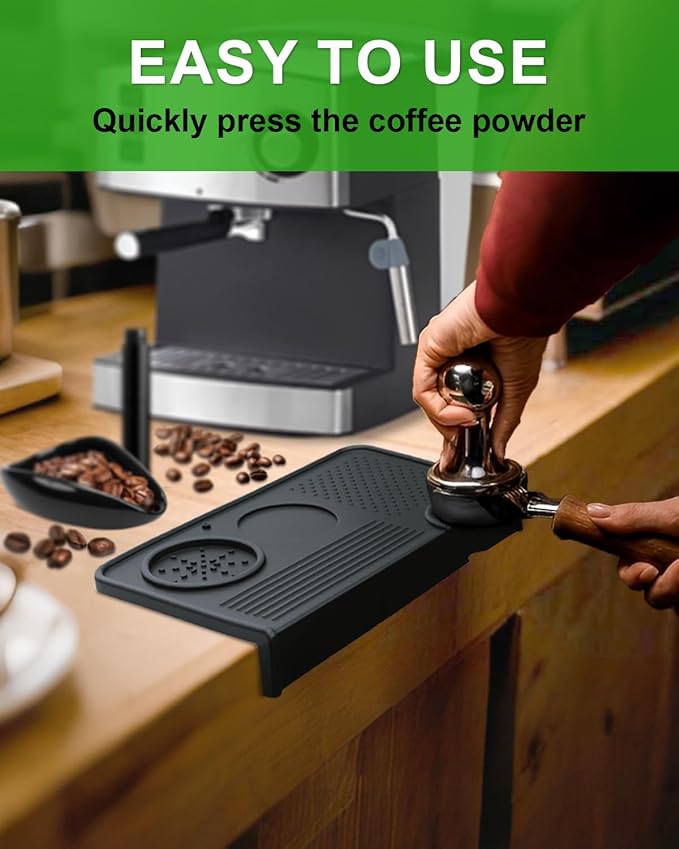 Upgraded Silicone Tamping Mat, Durable Tamper Mat Counter Pad, Espresso Machines Acceessories for Home Baristas, Espresso Tamping Station with Brush - Black