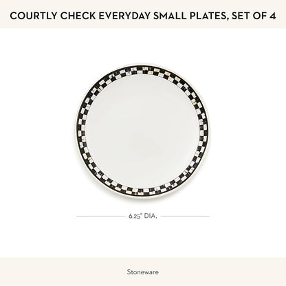 MACKENZIE-CHILDS Set of 4 Everyday Small Plates, Microwave-Safe and Dishwasher-Safe Stoneware Salad Plates, Black-and-White Courtly Check