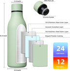 BJPKPK Insulated Water Bottles, 18 oz Stainless Steel Metal Water Bottle with Strap, BPA Free Leak Proof Thermos, Mugs, Flasks, Reusable Water Bottle for Sports & Travel, Macaron Green