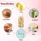 Matcha Girly Glass Cup, Matcha Lovers Gift, Kawaii Latte Girly Glass Tumbler, 16 oz Cafe Aesthetic Iced Coffee Cup with Lid Straw