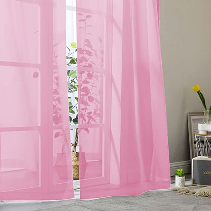 Pink Sheer Curtain for Bedroom Living Room 78 Inches Long 2 Panels Set - Image 9