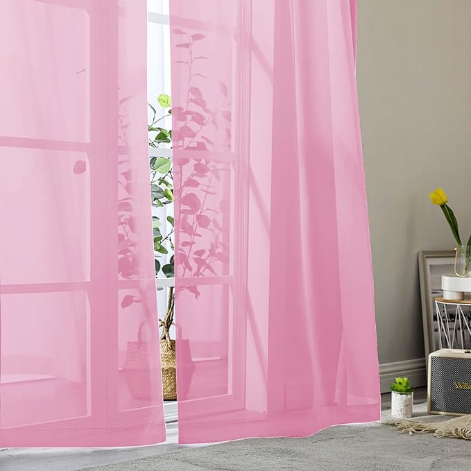 Pink Sheer Curtain for Bedroom Living Room 72 Inches Long 2 Panels Set - Image 9