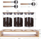 KKC HOME ACCENTS Sealed Glass Food Storage Jars with Scoop for Kitchen Counter,Glass Tea Canisters for Loose Tea,Ground Coffee,Bean,Sugar,Nut,Wooden Top Glass Containers with Spoons,25 Fluid-oz