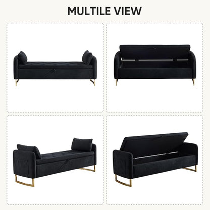 65" Storage Ottoman Bench, Chenille Storage Bench - Image 8