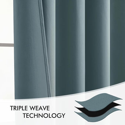 MIULEE Greyish Blue Back Tab Blackout Curtains 52x96 Inch Long 2 Panels Set | - Image 7