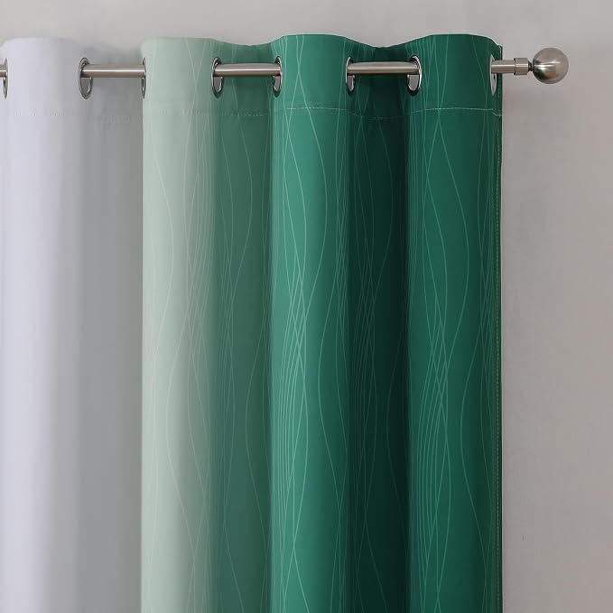 Green and Greyish White Blackout Curtains 52Wx84L 2 Panels | Ombre Curtains - Image 4