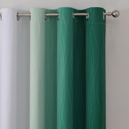 Green and Greyish White Blackout Curtains 52Wx96L 2 Panels | Ombre Curtains - Image 4