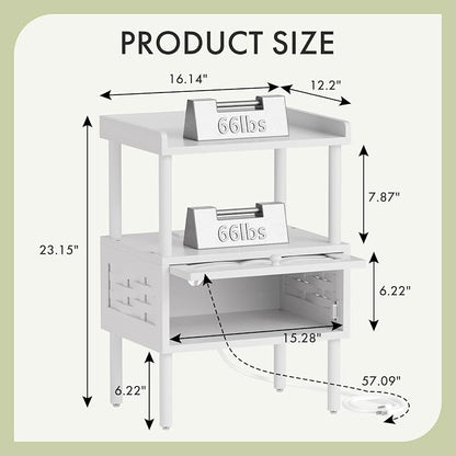 Amazer White Nightstand with Charging Station, Bamboo Night Stand - Image 2