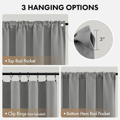 MIULEE Set of 4 Light Grey 45 Inch Short Blackout Kitchen Window Curtains | - Image 6