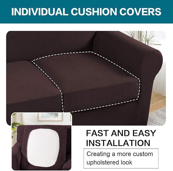 Turquoize 4 Piece Sofa Covers For 3 Cushion Couch Sofa Slipcover Soft Couch - Image 5