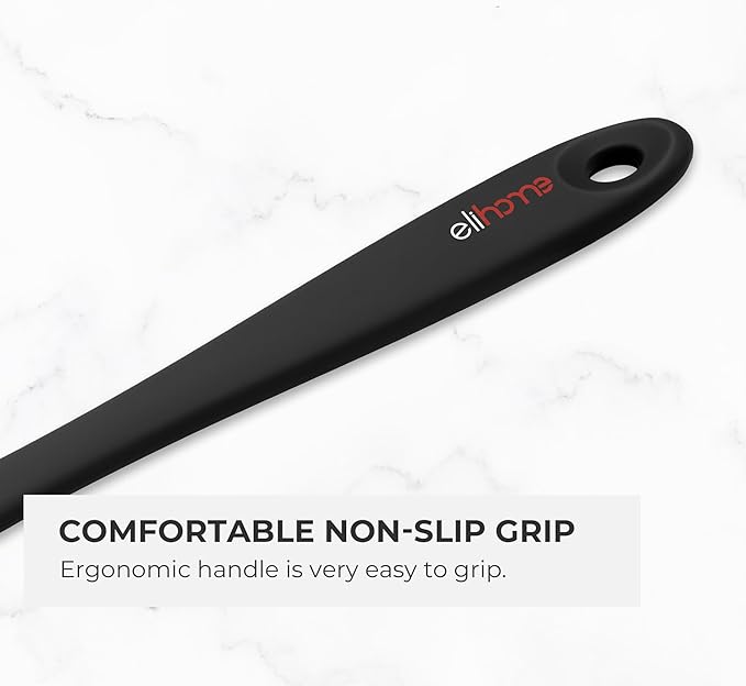 Elihome Skinny Silicone Spoonula - Non-Stick Heat Resistant Silicone Scraper Spatula for Mixing, Serving, Scraping, Stirring, and More - 11 Inch, Black