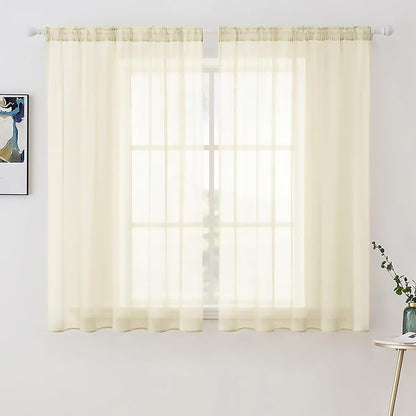 MIULEE Light Cream Sheer Curtains 54 X 63 Inches, 2 Panels | Solid Color by MIULEE