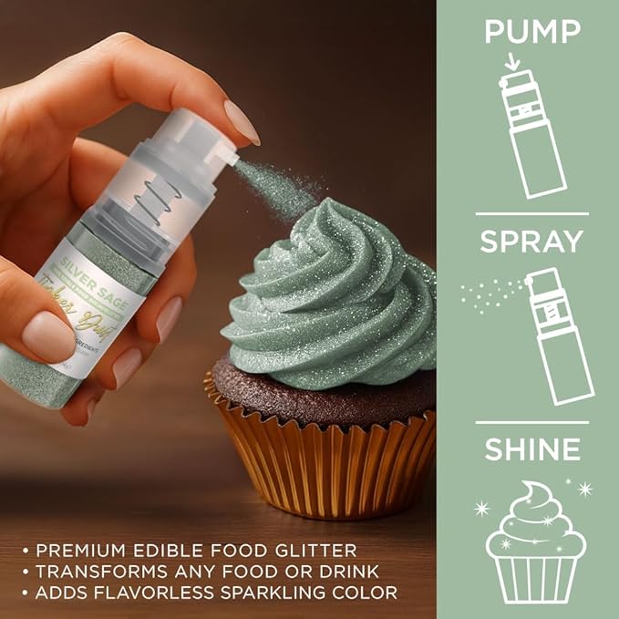 Bakell - Silver Sage Tinker Dust (4g, 1x Mini Spray Pump) Edible Glitter for Food, Desserts, and Beverages!