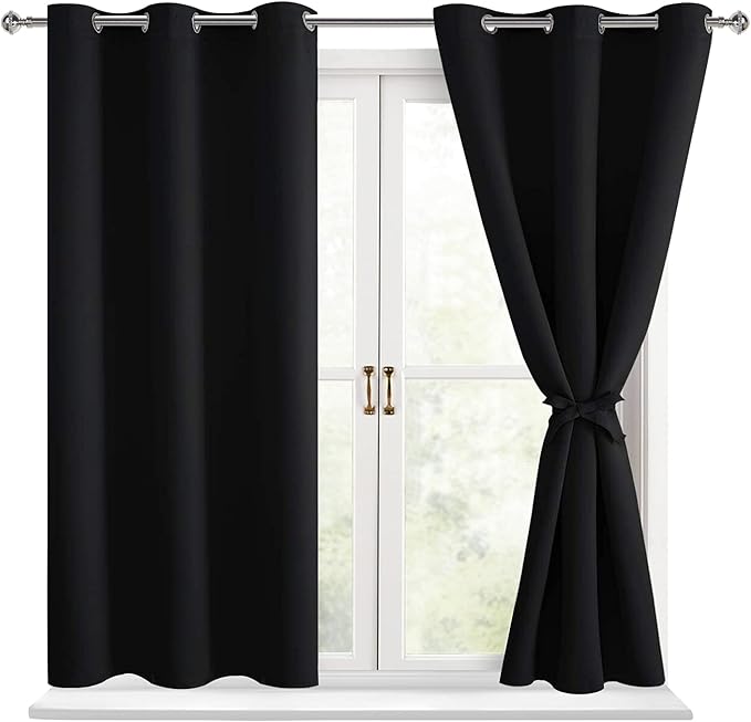 Short Blackout Curtains for Bedroom, 2 Panels, 38 x 45 Inch | Light Blocking & by Hiasan