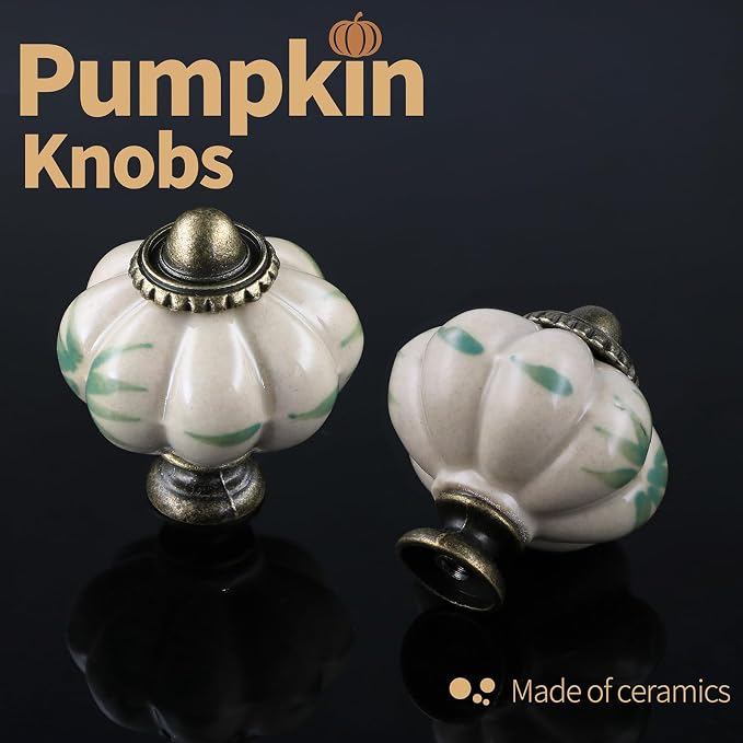 Ivory Pumpkin Knobs 2 Pack Ceramic Cabinet Knobs Vintage Drawer Pulls - Image 5