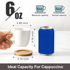 Hasense Cappuccino Cups with saucers, 6 Ounce Ceramic Coffee Mugs Set of 6 Perfect for Espresso, Specialty Coffee Drinks, Latte, Cafe Mocha and Tea, White