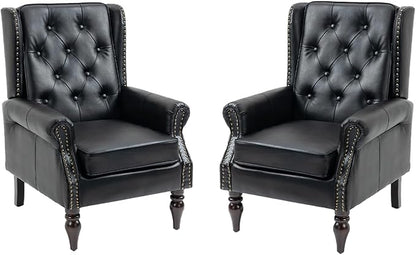 Mid-Century Wingback Chairs Set of 2, Faux Leather Accent Chairs Armchair by Lin-Utrend