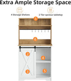 Farmhouse Coffee Station with 3 Tier Storage Hutch & 6 Hooks - 56 Inch Small Coffee Bar Table with Adjustable Shelves for Living/Dining Room