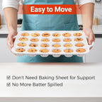 CAKETIME Mini Muffin Pan,Metal Reinforced Frame Silicone Cupcake Pan，Easy To Handle Nonstick 24 Cups Small Muffin Pan, White