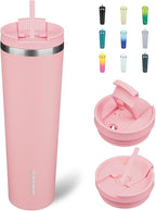 BJPKPK 34oz Tumbler With lid And Straw Stainless Steel Travel Coffee Mug Insulated Tumblers Cups,Light Pink