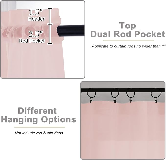 Blush Sheer Curtains 84 Inches Long 2 Panels, Soft Airy Light Filtering Curtains - Image 4