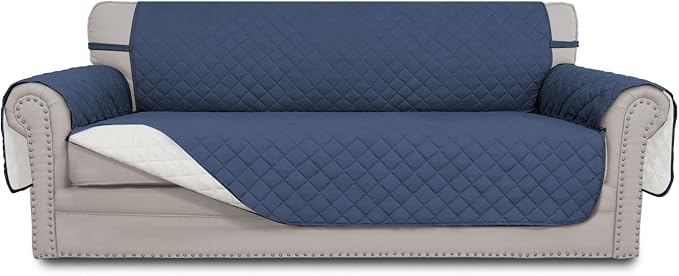 Easy-Going Reversible Couch Cover, 4 Seater Sofa, Dark Blue/Ivory | XX-Large by Easy-Going