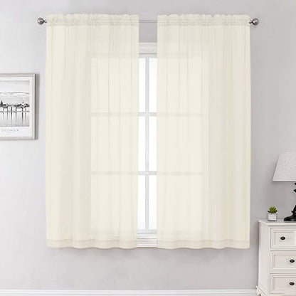Cream Sheer Curtains 68 Inch Length 2 Pcs, Light Filtering Bedroom Curtains by Lecloud