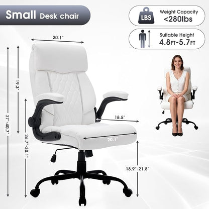 High Back Office Chair with Flip-up Armrests, Leather Comfy Desk Chair with - Image 2