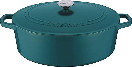 Cuisinart Chef's Classic Enameled Cast Iron Oval Covered Casserole (Teal, 7- Quart)