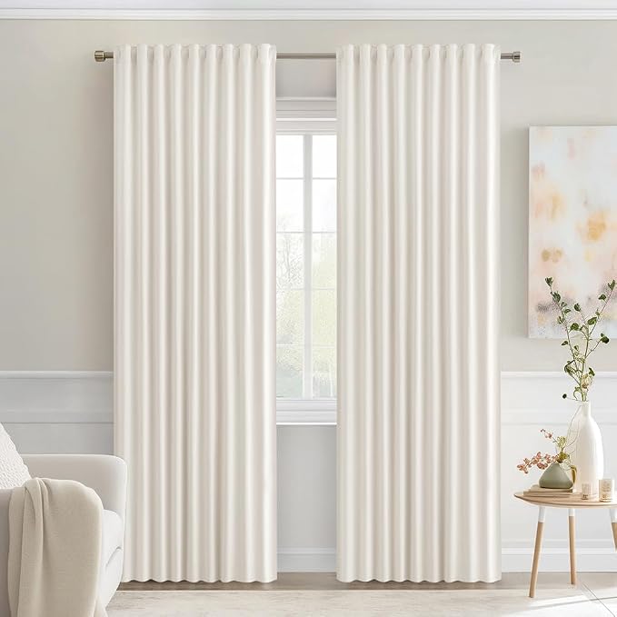 MIULEE Ivory Back Tab Blackout Curtains 52x84 Inch Length 2 Panels Set | Rod by MIULEE