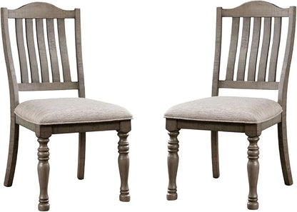 Transitional Style 2pcs Side Chairs Antique Gray Solid Wood Gray Fabric Dining - Image 5