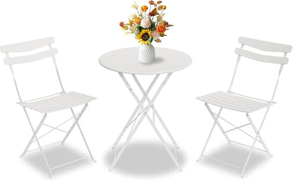 GarveeLife 3 Piece Patio Bistro Set, Folding Patio Bistro Table and Chairs Set by GarveeLife