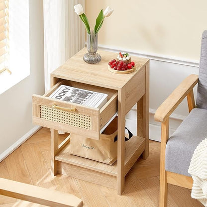 Rattan Center Table and Nightstand Set, 3-Piece Wood Living Room Table Set - Image 8