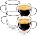 Espresso Cups Set of 4, 5 OZ Expresso Shots Glass Cups, Double Walled Glass Coffee Mugs with Handles, Espresso Machine Accessories, Insulated Espresso Shot Glasses, Clear Nespresso Cup for Cappuccino