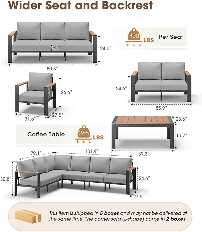 Aluminum Outdoor Patio Furniture Set, 11 Seats Patio Conversation Sets - Image 8