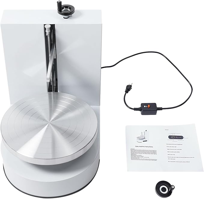 Birthday Cake Cream Smooth Coating Decoration Machine 110-220V, Cake Cream Spreading Machine Applicable 4-12in Cake, 60-320rpm Adjustable Cake Decorating Machine for Cake Shops, Dessert Shops (White)