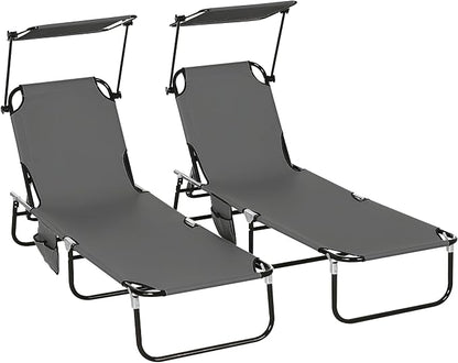 Outsunny Folding Chaise Lounge Pool Lounge Chairs Set of 2, Outdoor Sun Tanning by Outsunny