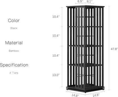 YOWOS Rotating Bookshelf Tower, 360° Display Spinning Bookcase, Bamboo - Image 2