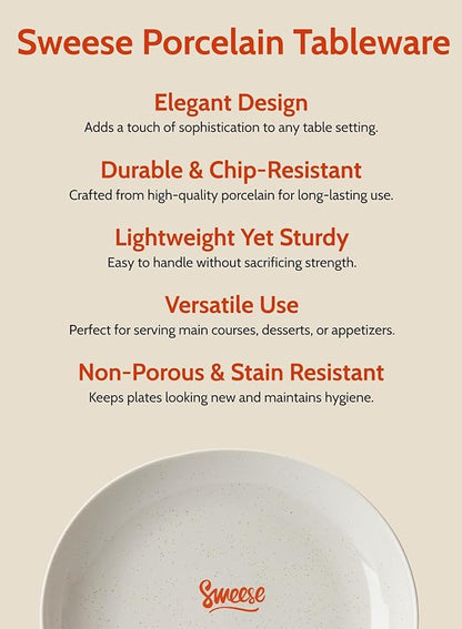 Sweese 7.8" Porcelain Dessert Plates Set, Grey, Set of 6 - Scratch Resistant, Dishwasher Microwave Safe