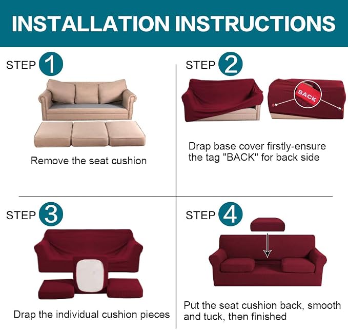 Turquoize 4 Piece Sofa Covers for 3 Cushion Couch Sofa Slipcover Soft Couch - Image 6