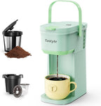 Single Serve One Cup Coffee Maker, for K Cups and Grounds, Mini Coffee Maker with Portable Handle, 6 to 12 Oz Brew Size, for Travel, Camping, Office, RV and Dorm, 120V, Oasis