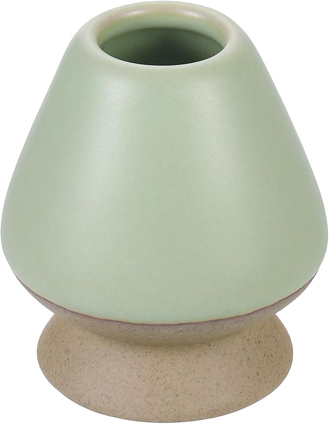 HARFINGTON Ceramic Chasen Stand 66mm Matcha Whisk Holder Teas Set Whisks Stand Traditional Matcha Tea Chasen Holder Tea Set Accessories for Tea Tasting, Gray Green