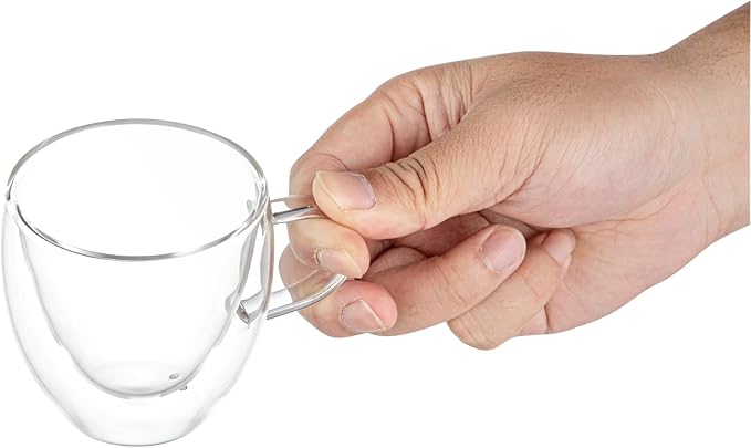 Restaurantware-Forma Professional 5.1 Ounce Glass Coffee Cups, 2 Insulated Coffee Cups With Handle - Dishwashable, Reusable, Clear Double Wall Beverage Tumblers, Freezable, For Hot Or Cold Beverages