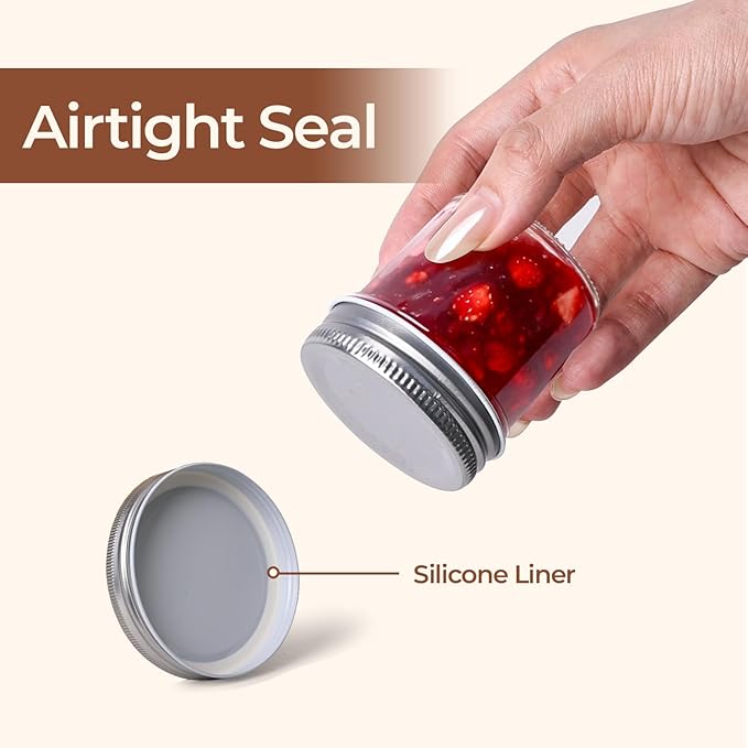 ComSaf Small Mason Jars 2 oz, 48 Pcs Mini Mason Containers, Small Canning Jars, Mini Glass Jar with Lids for Ginger Shots, Honey, Jams, Sauces, Spices, DIY Candle Decor, Wedding & Baby Shower Favors