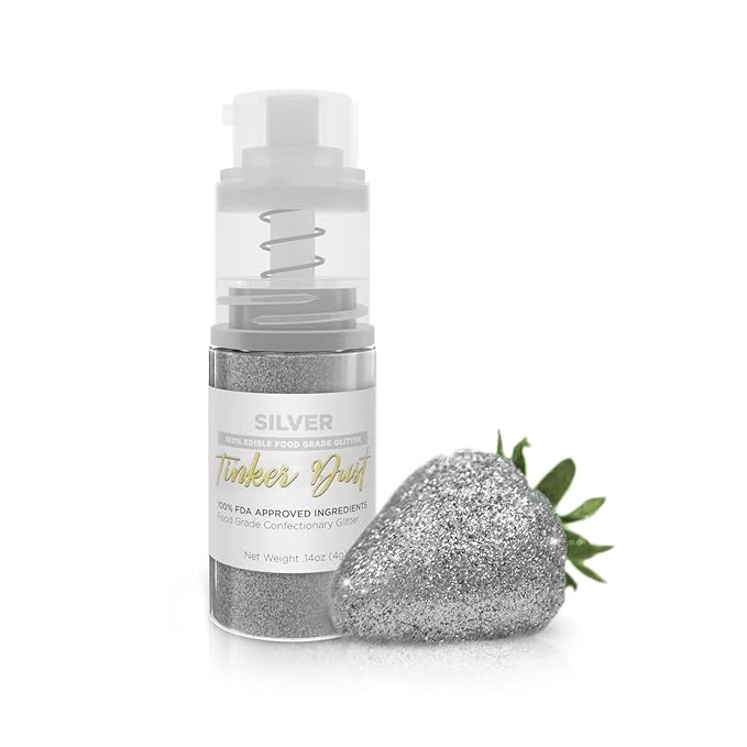 Bakell - Silver Tinker Dust (4g, 1x Mini Spray Pump) Edible Glitter for Food, Desserts, and Beverages!