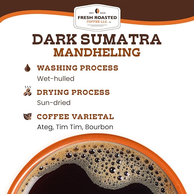 Fresh Roasted Coffee, Dark Sumatra Mandheling |100% Single Origin | Dark Roast, 72 Pods for K Cup Brewers