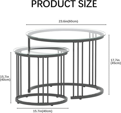 Garden 4 you Nesting Coffee Table, 23.6" Round Coffee Table Set of 2, Glass - Image 2