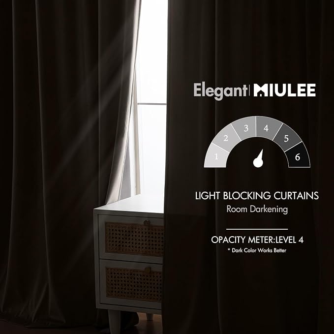 MIULEE Taupe Velvet Curtains 52x108 inches Luxury Blackout Curtains | Thermal - Image 5